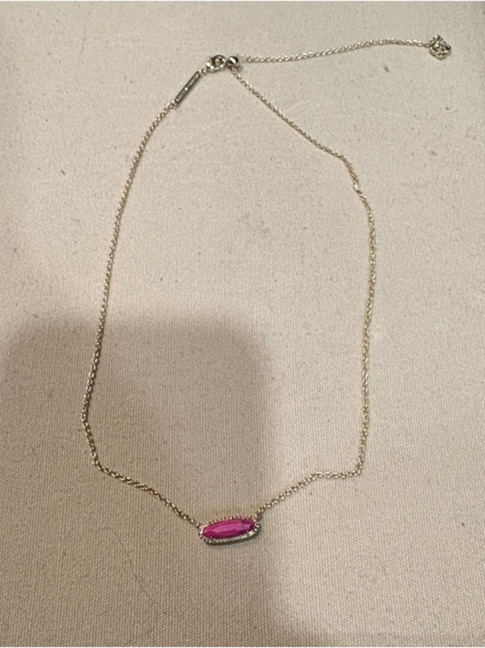 Kendra Scott Gold Necklace with Bright Pink Oval Pendant